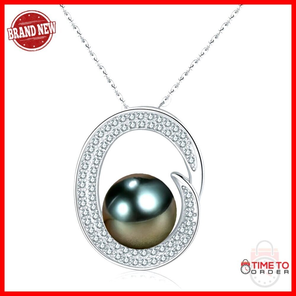 Tahitian Pearl Pendant Necklace 18K Gold Plated Sterling Silver Fine Jewelry